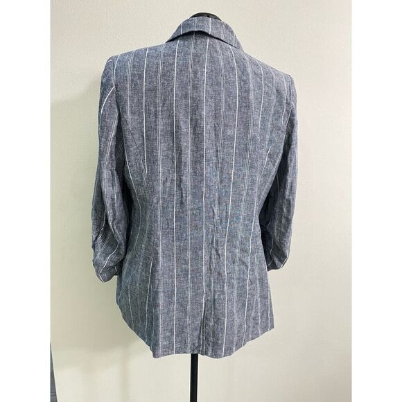 Lane Bryant The Bryant Blazer Linen Blend Rushed Sleeves Striped Button Size 14 - Picture 2 of 9